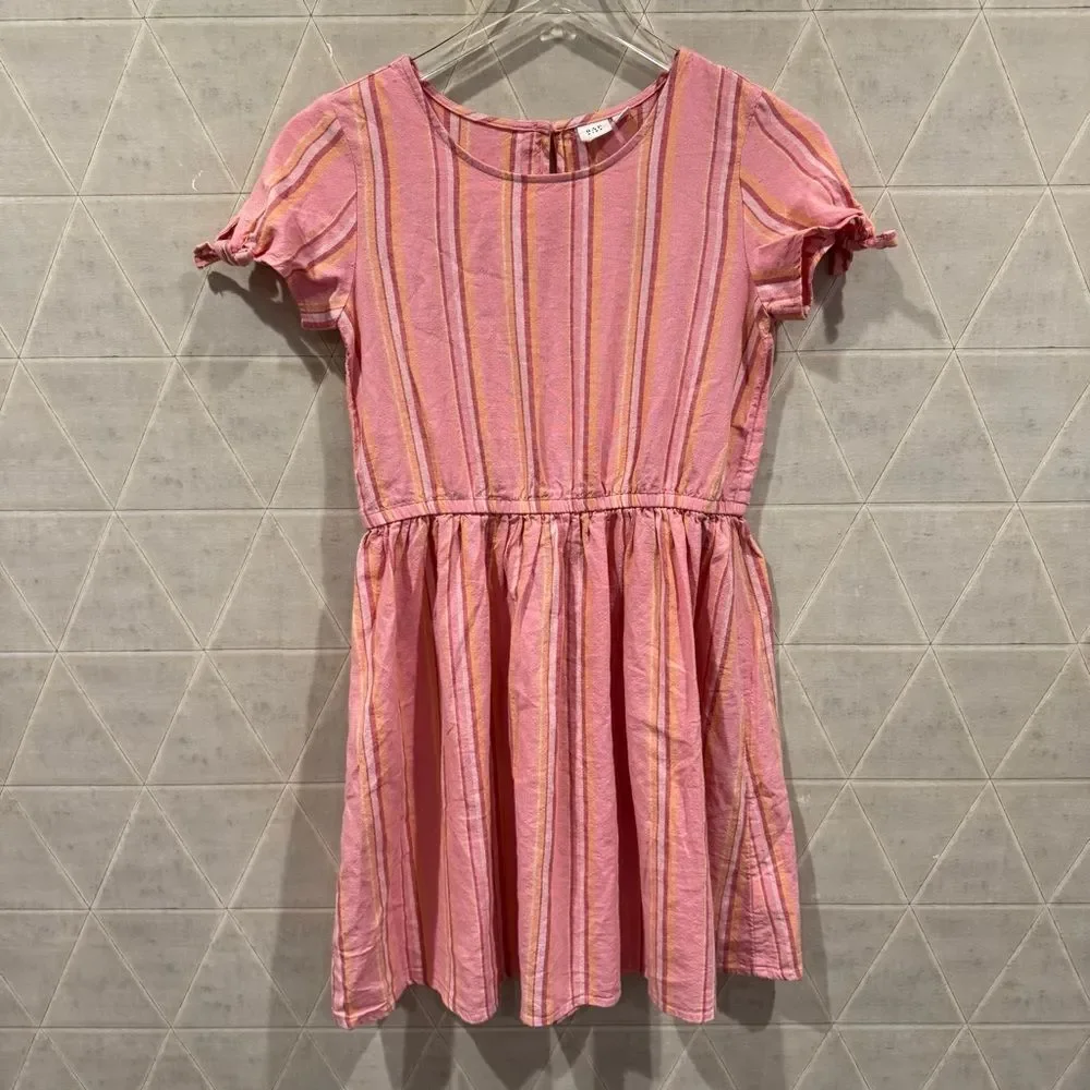 Gap girls Kids linen striped Bow-Sleeve Dress XL